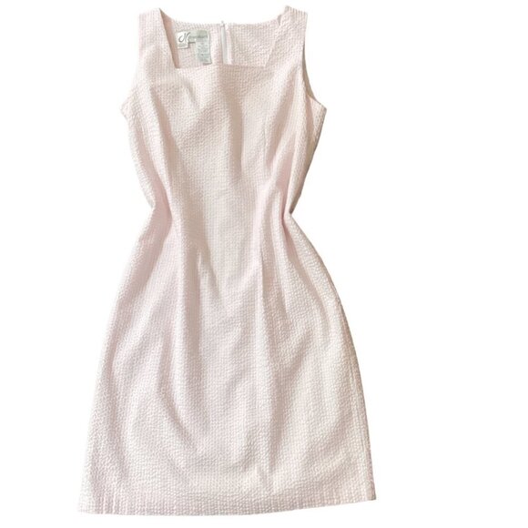 Dressbarn Sleeveless Seersucker Square Neck Sheath Dress Sz 6 Pink 142A - Picture 2 of 7
